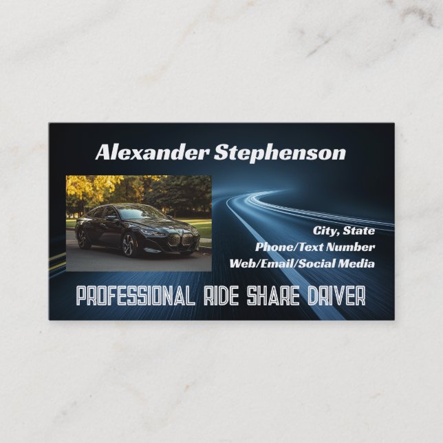 Add a Photo Car Driving Lyft Uber Driver Rideshare Business Card (Front)
