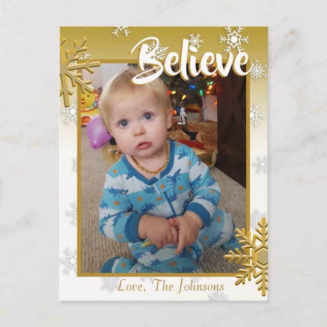 Add a Photo to this Believe Gold Christmas Card (Front)