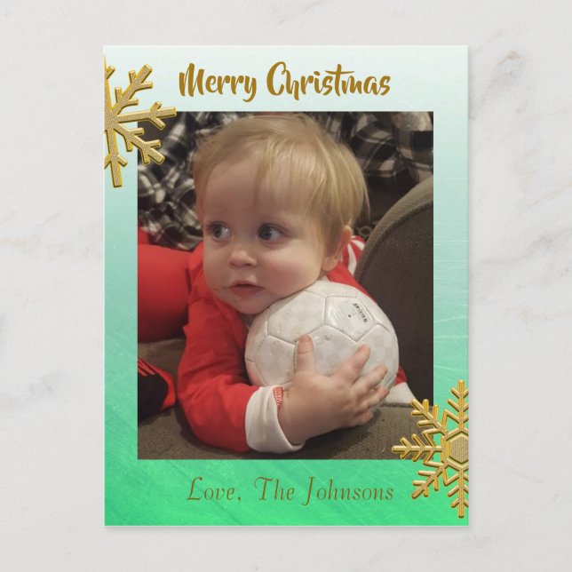 Add a Photo to this Green Snowflake Christmas Card (Front)