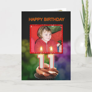 Add a picture, 11th Birthday with cake and candles Card