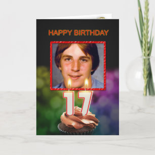 Add a picture, 17th Birthday with cake and candles Card