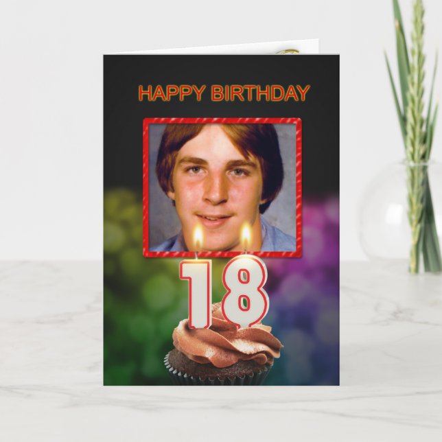 Add a picture, 18th Birthday with cake and candles Card (Front)