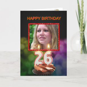 Add a picture, 26th Birthday with cake and candles Card