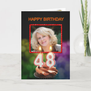 Add a picture, 48th Birthday with cake and candles Card