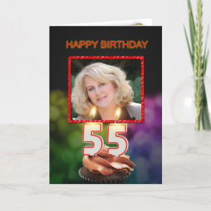Add a picture, 55th Birthday with cake and candles Card