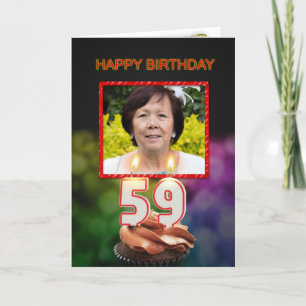 Add a picture, 59th Birthday with cake and candles Card