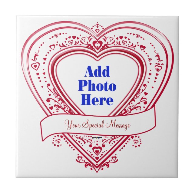 Add A Special Message Photo Red Hearts Tile (Front)
