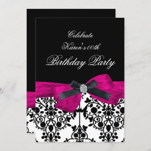 Add Age Birthday Party Pink Damask Black White Invitation