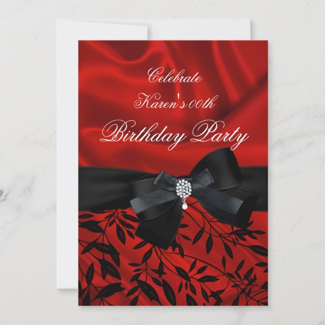 Add Age Birthday Party Red Damask Black White Invitation (Front)