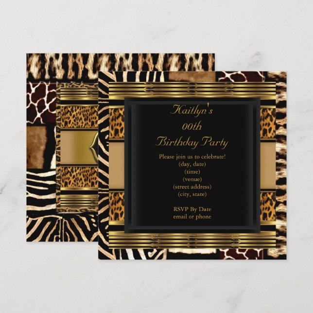 Add Age Party Birthday Wild Exotic Mixed Animal Invitation (Front/Back)