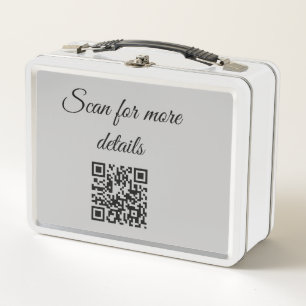add and scan q r code here add text name here metal lunch box