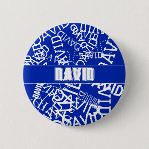 Add any name, name collage In blue & white 6 Cm Round Badge