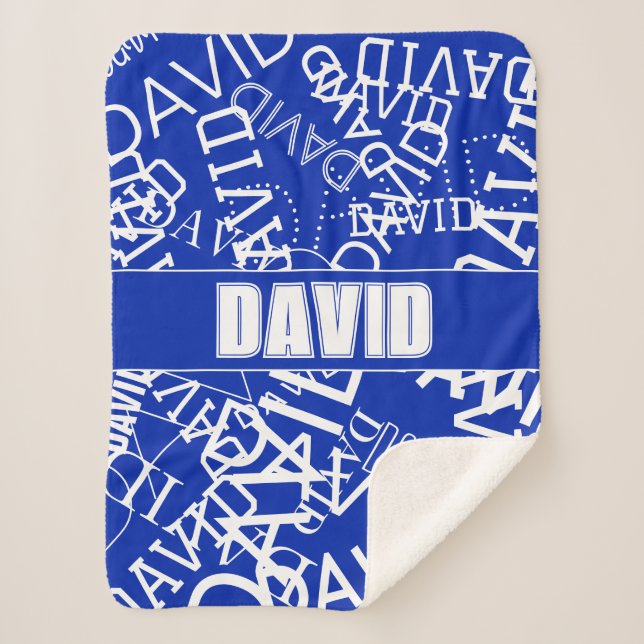 Add any name, name collage In blue & white Sherpa Blanket (Front)