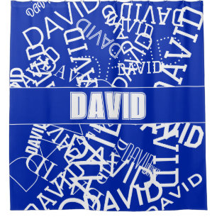 Add any name, name collage In blue & white Shower Curtain