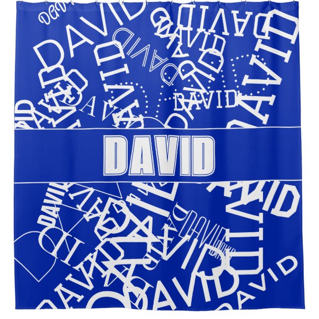 Add any name, name collage In blue & white Shower Curtain (Front)
