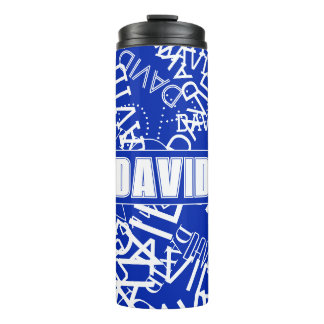 Add any name, name collage In blue & white Thermal Tumbler