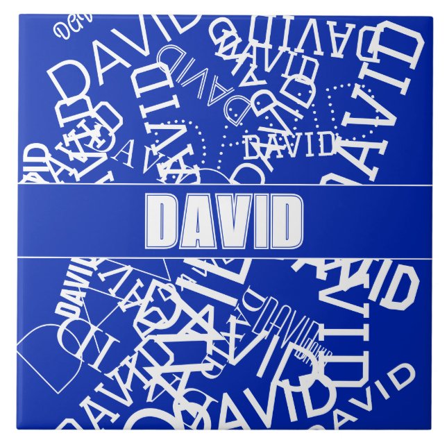 Add any name, name collage In blue & white Tile (Front)