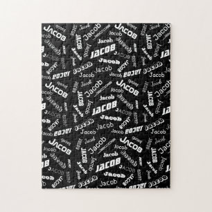 Add Any Name or Word Black & White Jigsaw Puzzle