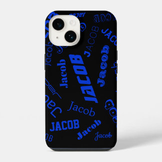 Add Any Name or Word | Blue & Black iPhone 14 Case
