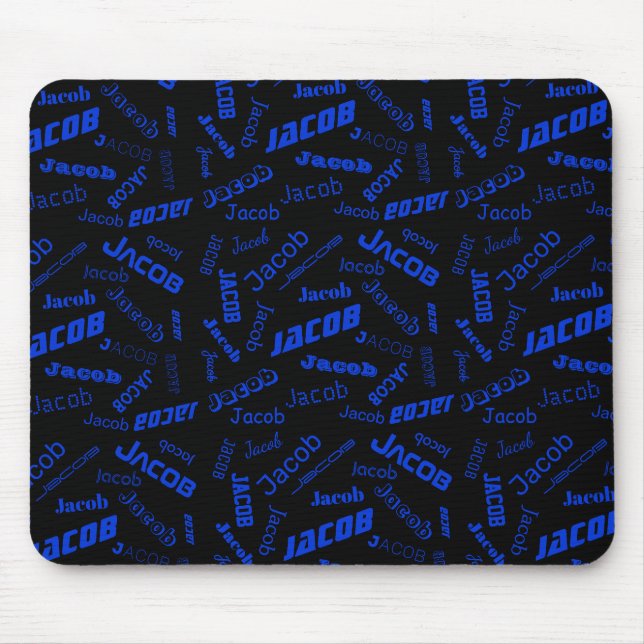 Add Any Name or Word | Blue & Black Mouse Mat (Front)