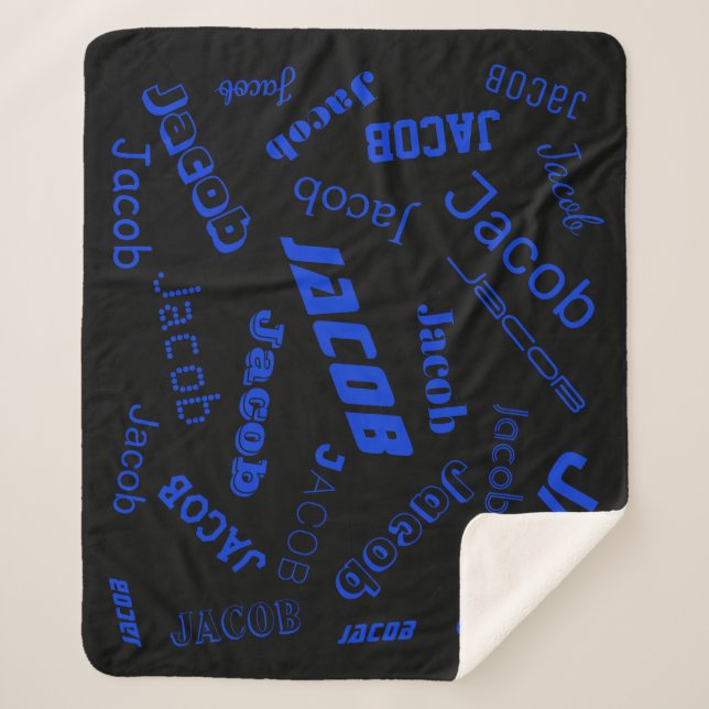 Add Any Name or Word | Blue & Black Sherpa Blanket (Front)