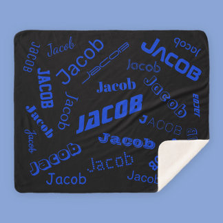 Add Any Name or Word | Blue & Black Sherpa Blanket