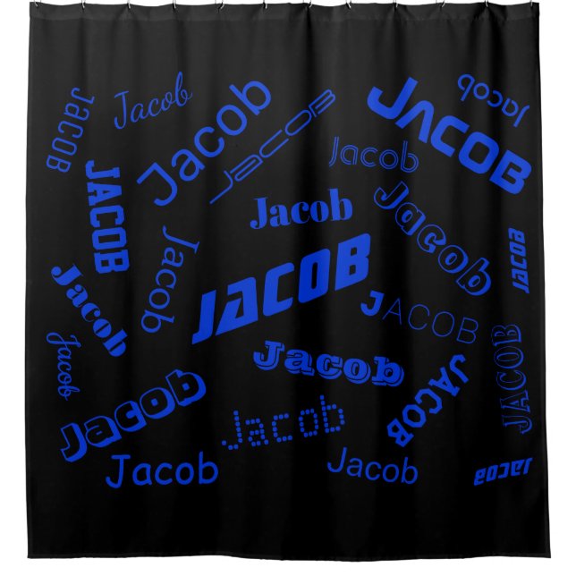 Add Any Name or Word | Blue & Black Shower Curtain (Front)