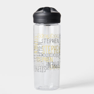 Add Any Name Personalised Collage Typography Grey  Water Bottle