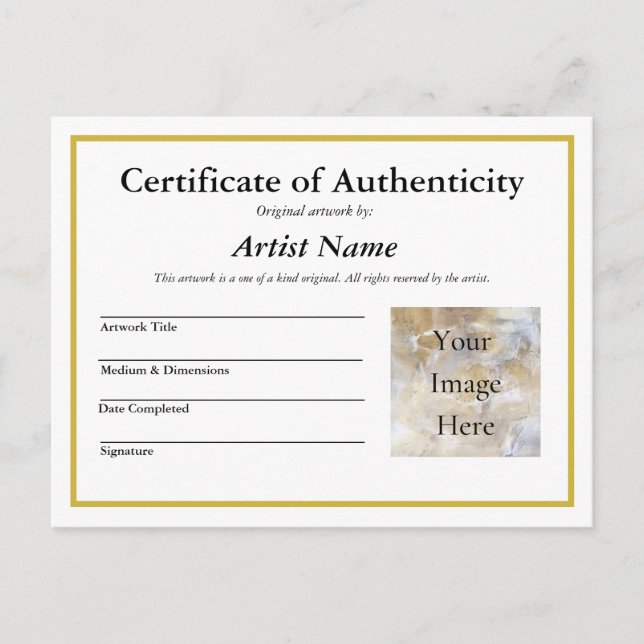 Add Art Photo Certificate of Authenticity  Postcard (Front)