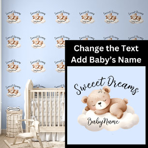 Add Baby Name, Change Text, Cute Teddy Sleeping Wallpaper