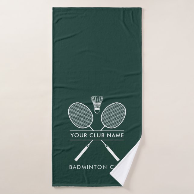 Add Badminton Club Name Rackets Icon Green Bath Towel (Bath Towel)