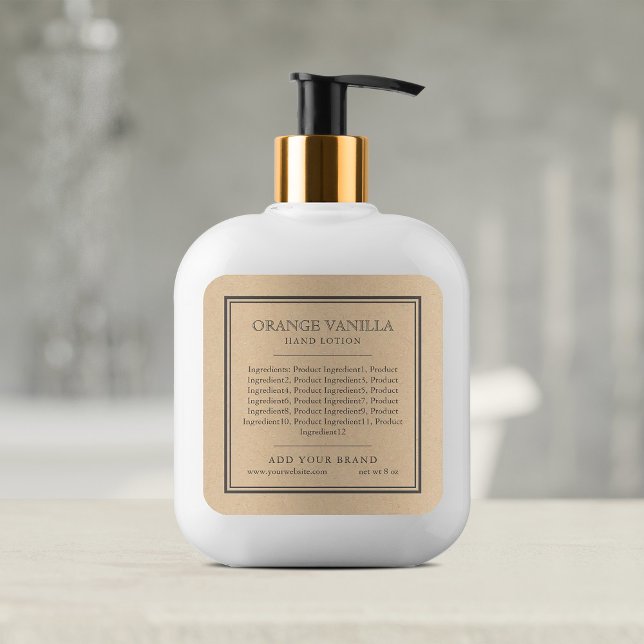 Add Brand Classic Grey Border Ingredients Kraft Square Sticker (Creator Uploaded)