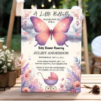 Add Bug Boho Soft Glow Live Butterfly Baby Shower Invitation