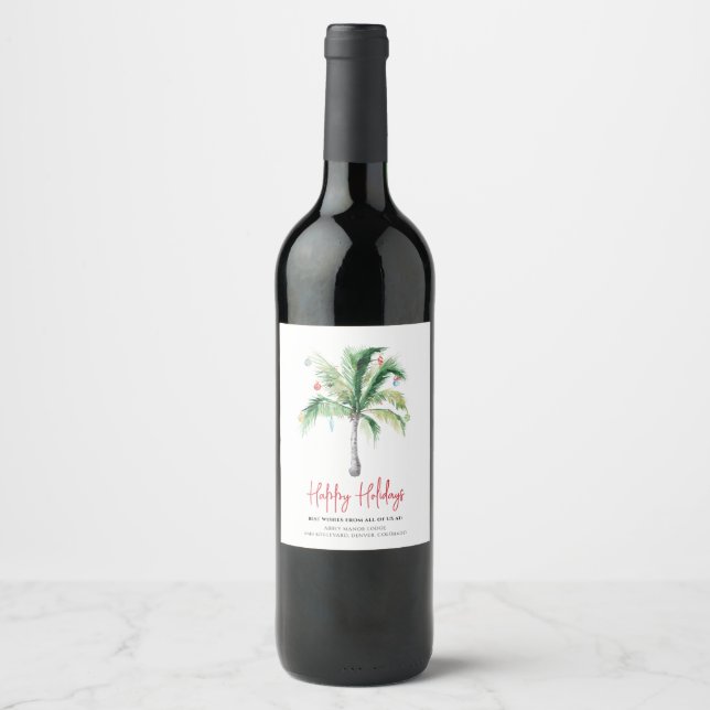 Add Business Address Palm Tree Company Event Wine Label (Front)