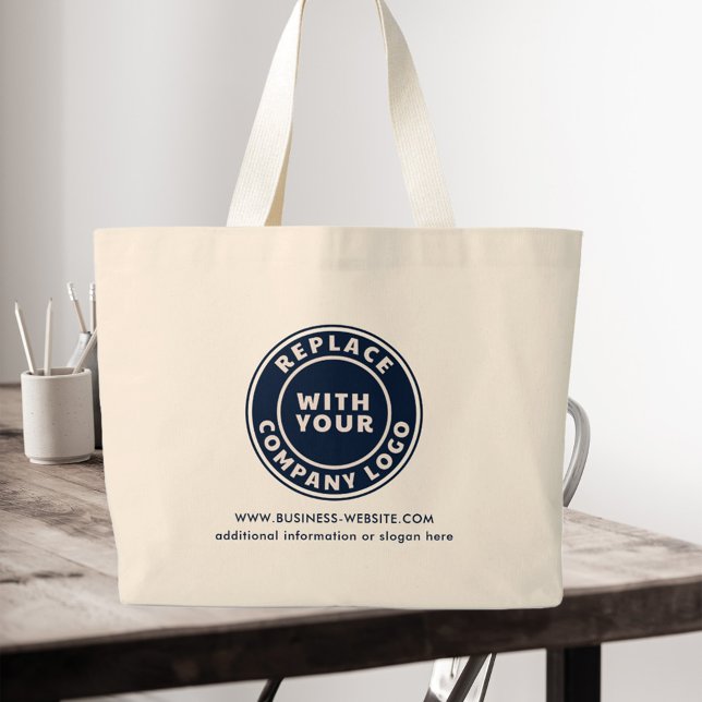 Add Business and Brand Logo Company Events Large Tote Bag (Custom Tote Bag with Business Logo with Website URL)