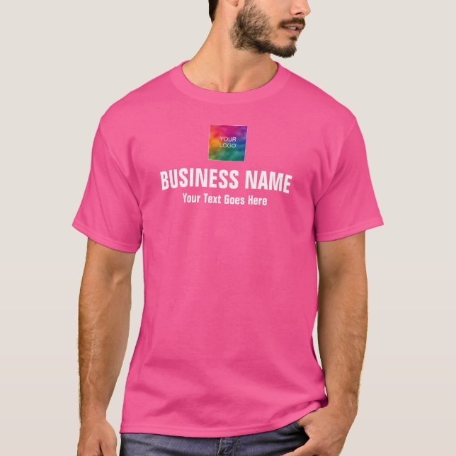 Add Business Company Logo Mens Modern Wow Pink T-Shirt (Front)