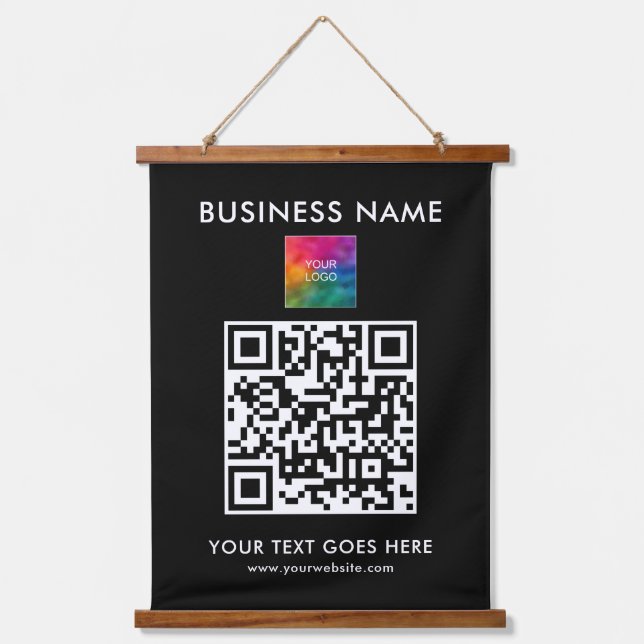 Add Business Company Logo Text Custom QR Code Hanging Tapestry (Front)