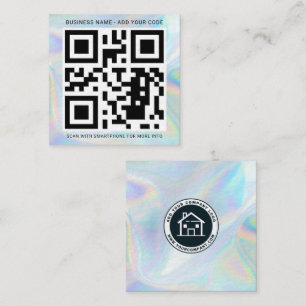 Add Business Logo and QR Code DIY Holographic Square Business Card