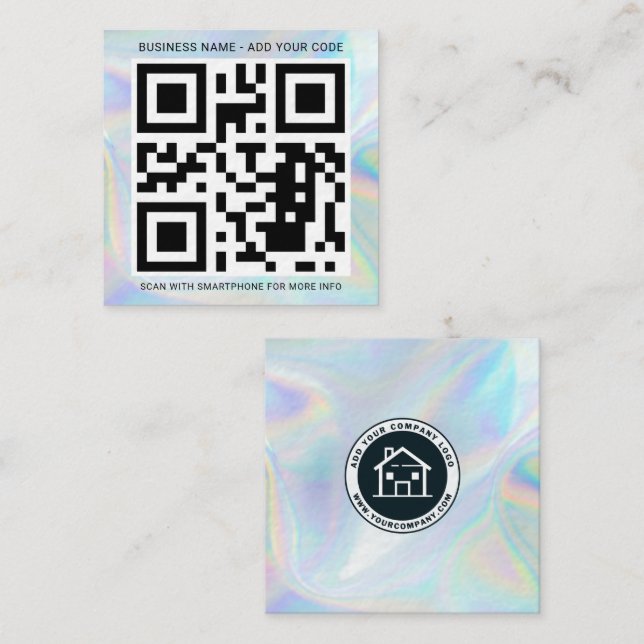 Add Business Logo and QR Code DIY Holographic Square Business Card (Front/Back)