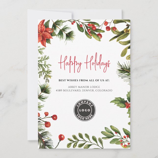 Add Business Logo Christmas Berries Company Holiday Card (Front)
