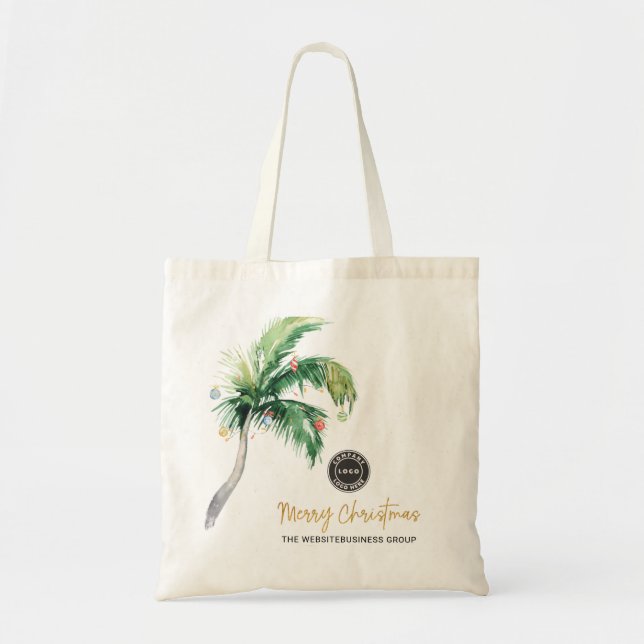 Add Business Logo Christmas Palm Tree Holiday Tote Bag (Front)