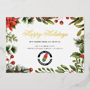 Add Business Logo Company Christmas Gold Foil Holiday Card