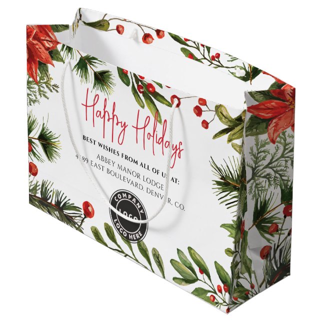 Add Business Logo Company Employees Holidays Large Gift Bag (Back Angled)