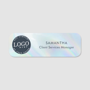 Add Business Logo Company Holographic Minimal Name Tag