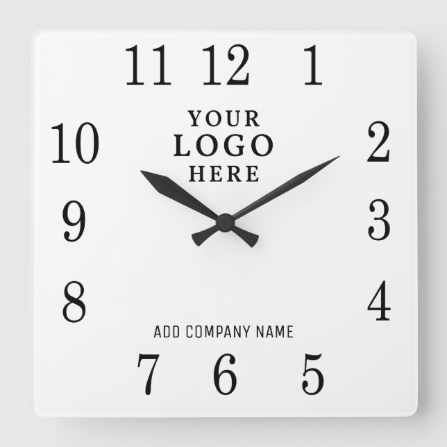 Add Business Logo Company Name Promotional Square Wall Clock (Front)