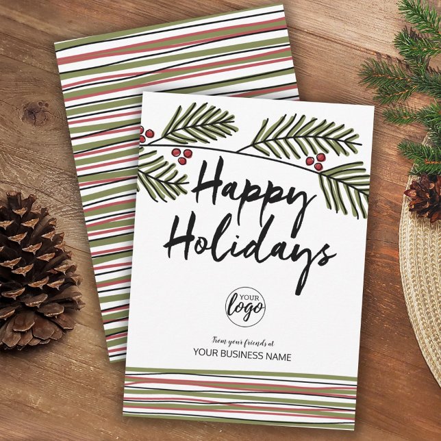 Add Business Logo - Corporate Whimsical Branches Holiday Card (Creator Uploaded)