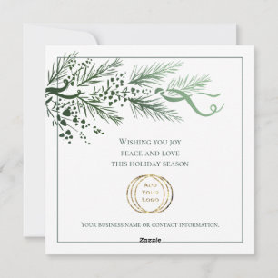 Add Business Logo Custom Unique Greenery Christmas Holiday Card