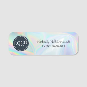 Add Business Logo Elegant Holographic Employee Name Tag