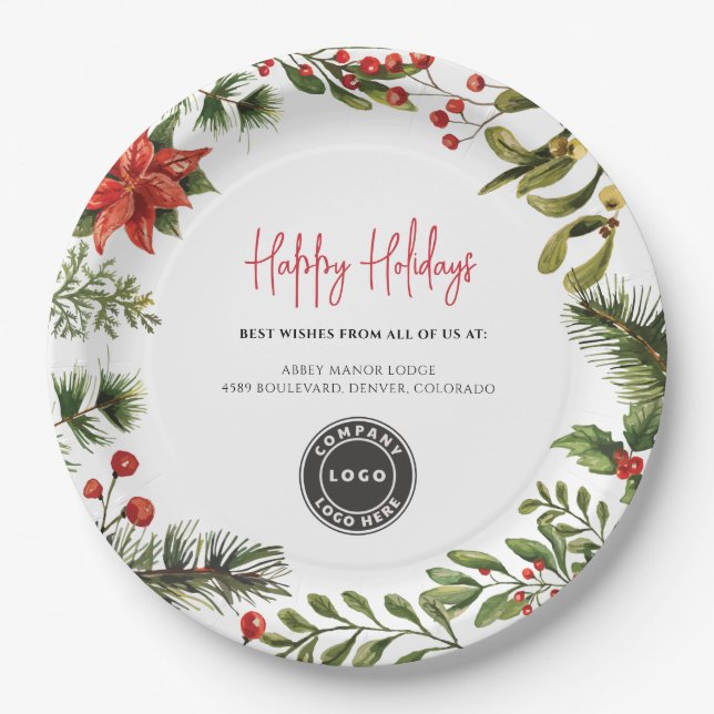 Add Business Logo Holidays Company Annual Event Paper Plate (Front)