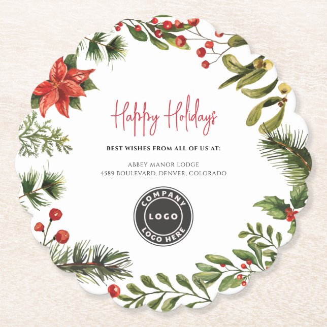 Add Business Logo Holidays Company Annual Swag Paper Coaster (Front)